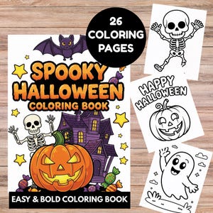 Cute Spooky Halloween Coloring Pages for Kids Adults, Printable PDF PNG Ghost, Pumpkin, Witch Designs, Fun Fall Activity Book, Haunted House