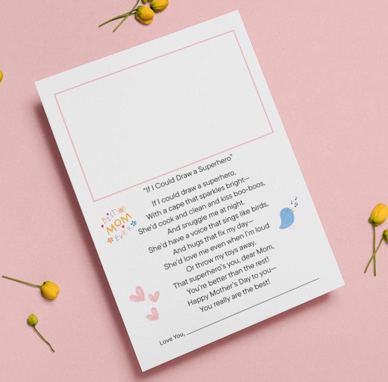 Mothers Day Poem Printable PDF for Kids, DIY Mama Gift From Child, Heartfelt Poem with Drawing Space, Children Special Gift Message for Mom