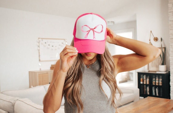 Pink Bow Trucker Hat Ribbon Hair Bow Accessories Hat Big