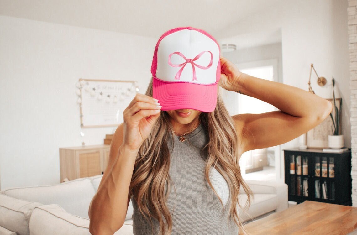Pink Bow Trucker Hat Ribbon Hair Bow Accessories Hat Big