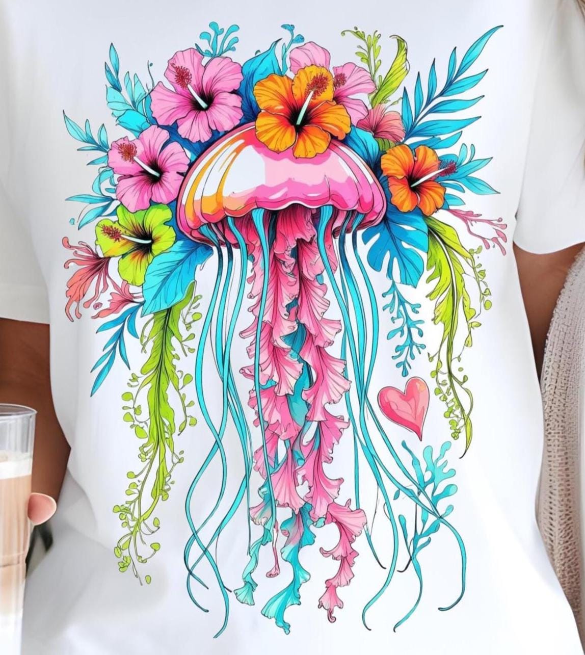 Jelly Fish Png, Boho Ocean Life png, Nautical Sublimation Colorful Jellyfish Tropical Hibiscus Summer Fisherman Aesthetic Digital Download