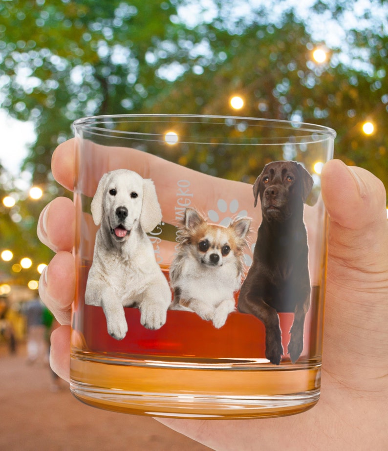 Custom Photo Whiskey Glass Scotch Glasses Rock Personalized Pet Glass Dog Picture Whisky  Barware Glassware Gift Unique Bar Gifts Drinking