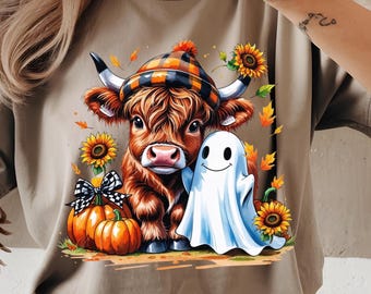 Highland Cow Fall PNG, Retro Autumn Cow Design, Western Halftone Fall Png, Farm Animal Autumn Shirt