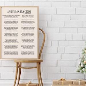 Twas the Night Before Christmas Poem Print, Rustic Holiday Wall Art