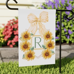 Custom Sunflower Garden Flag: Preppy Monogram Initial Double Sided Banner