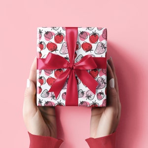 Strawberry Print Wrapping Paper Gift Wrap Summer Cute Strawberry Patch Gift Wrap Bright Luxury Wrapping Paper Girl Birthday Gift Wrap Papers