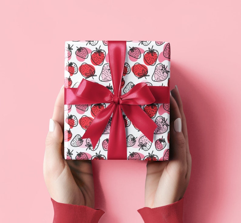 Strawberry Print Wrapping Paper Gift Wrap Summer Cute Strawberry Patch Gift Wrap Bright Luxury Wrapping Paper Girl Birthday Gift Wrap Papers