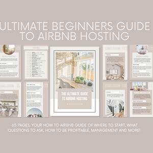 May include: A guide to Airbnb hosting with 65 pages of information on how to get started, be profitable, and manage your listings. The guide includes tips on setting up your space, pricing, and marketing.