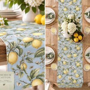 Lemon Table Runner, Fruit Kitchen Decor, Yellow Citrus Cotton Table Decoration, Summer Dining Table Linen, Mediterranean Inspired Home Decor