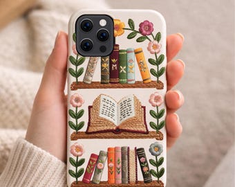 Bookish Floral Phone Case, 3D Cottagecore Bookshelves Cover