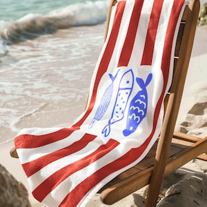 Serviette de plage sardines motif poisson, ambiance estivale mignonne, serviette de plage à rayures esthétiques pêcheur, cadeau océan piscine party, cadeau de décoration nautique