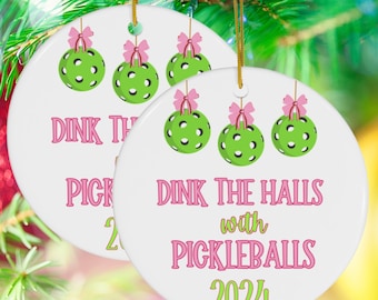 Pickleball Christmas Ornament Set | Double-Sided Ceramic Xmas Decor