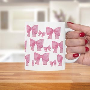 Bow Coffee Mug Coquette Pink Ceramic Cup with Pastel Ribbon Design, Cozy Chic Drinkware, Unique Gift for Her, Cute Kitchenware Afternoon Tea
