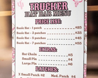 Trucker Hat Bar Template Bundle Customize Editable Canva Printable Pop Up Shop Retro Themed Checkered Pattern Snapback Documents Lists