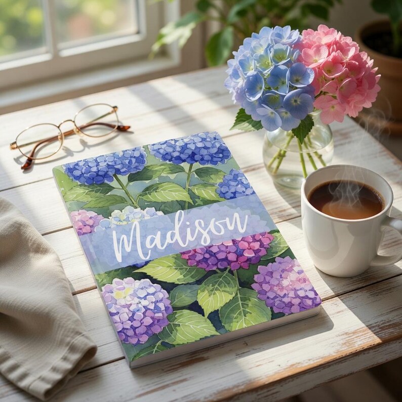 Personalized Hydrangea Journal, Custom Name Diary, Floral Notebook Gift ...