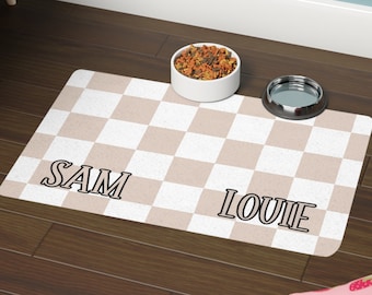 Personalized Dog Food Mat, Customize Name Colors and Font, Puppy, Kitten Cat, Water Absorbent Floor Placemat, Home Decor, Gift for New Pet