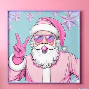 Pink Santa Bubblegum Poster, Disco Ball Hat Christmas Wall Art