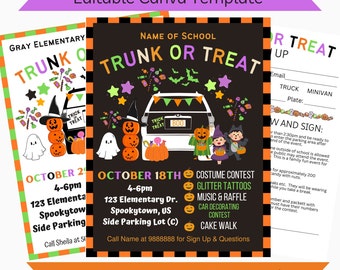 Tronc ou dépliant modifiable, fête d'automne d'Halloween, impression sur toile