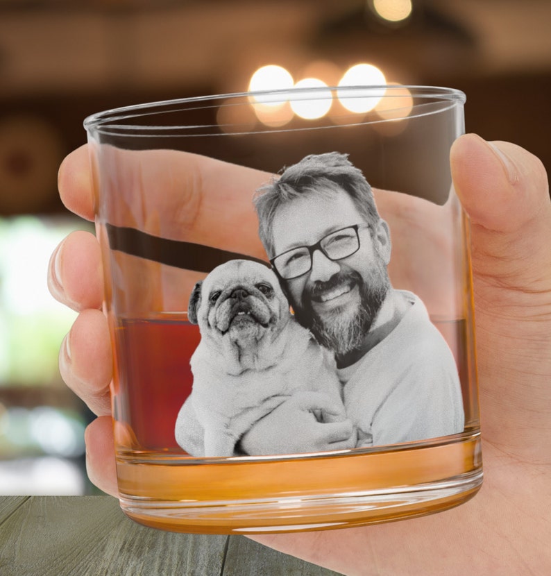 Custom Photo Whiskey Glass Scotch Glasses Rock Personalized Pet Glass Dog Picture Whisky  Barware Glassware Gift Unique Bar Gifts Drinking