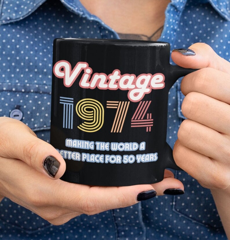 50 Birthday Gift Coffee Mug Retro Customizable Year Cup for Turning 50