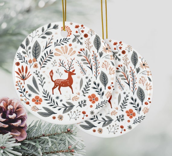 Scandi Christmas Ornament: Stag Design Ceramic Xmas Decor