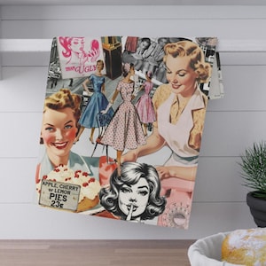 Retro Housewife Tea Towel 1950s Sarcastic Quotes Humor Vintage Cotton Hand Towel Funny Pin Up Quotes Kitchen Decor Women Gift Nostalgic