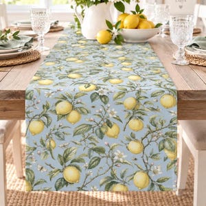 Lemon Table Runner, Fruit Kitchen Decor, Yellow Citrus Cotton Table Decoration, Summer Dining Table Linen, Mediterranean Inspired Home Decor
