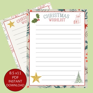 Druckbare Weihnachtswunschliste Kinder Erwachsene Liste der Geschenke Urlaub Sofortiger Download Kinder Brief Unisex will Weihnachten Geschenke Saison organisiert