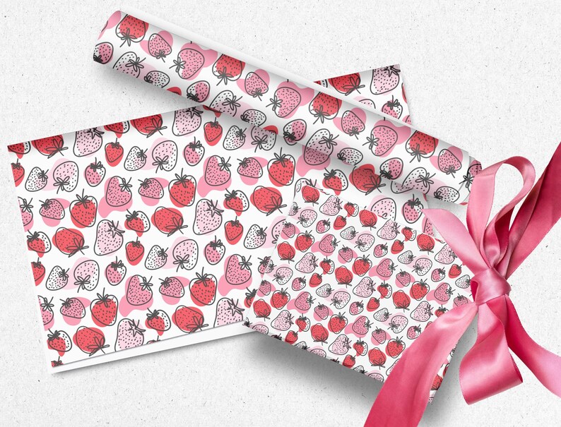 Strawberry Print Wrapping Paper Gift Wrap Summer Cute Strawberry Patch Gift Wrap Bright Luxury Wrapping Paper Girl Birthday Gift Wrap Papers