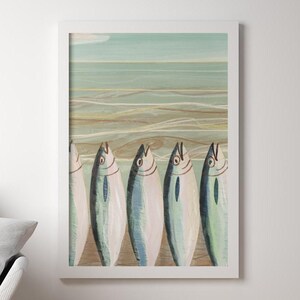 Sardinen Wandkunst, Fischer Ästhetische Nautische Poster, Küstenunterwasserozean Thema Sea Life Print für Strandhausdekor