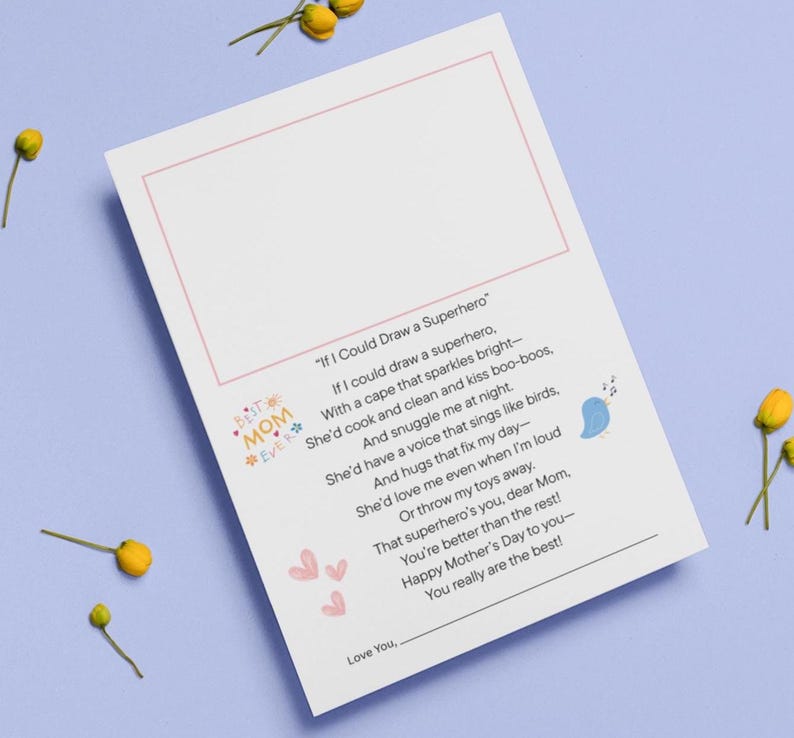 Mothers Day Poem Printable PDF for Kids, DIY Mama Gift From Child, Heartfelt Poem with Drawing Space, Children Special Gift Message for Mom