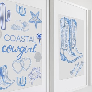 Set di decorazioni murali Coastal Cowgirl / Set di stampe Beachy Boots / Decorazioni preppy per college e dormitori, poster regalo per la decorazione delle stanze degli adolescenti