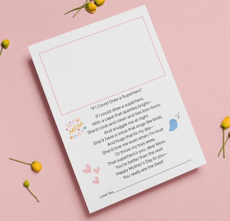 Mothers Day Poem Printable PDF for Kids, DIY Mama Gift From Child, Heartfelt Poem with Drawing Space, Children Special Gift Message for Mom