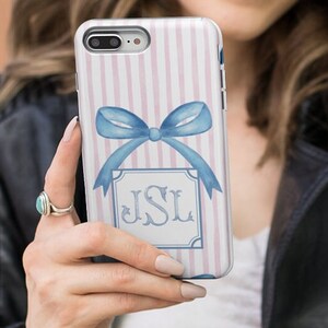 Coquette Bow Phone Case Custom Cell Monogram Cover Personalized Pink Stripe iPhone 13 Cell Samsung s24 Google Pixel 8 Pro Max Galaxy S23 S22