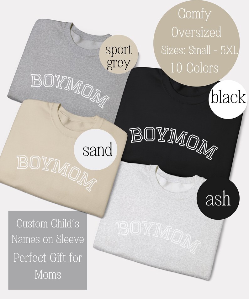 Boy Mom Sweatshirt Son Names Mom Sweater Gift Personalized Sleeve Kids