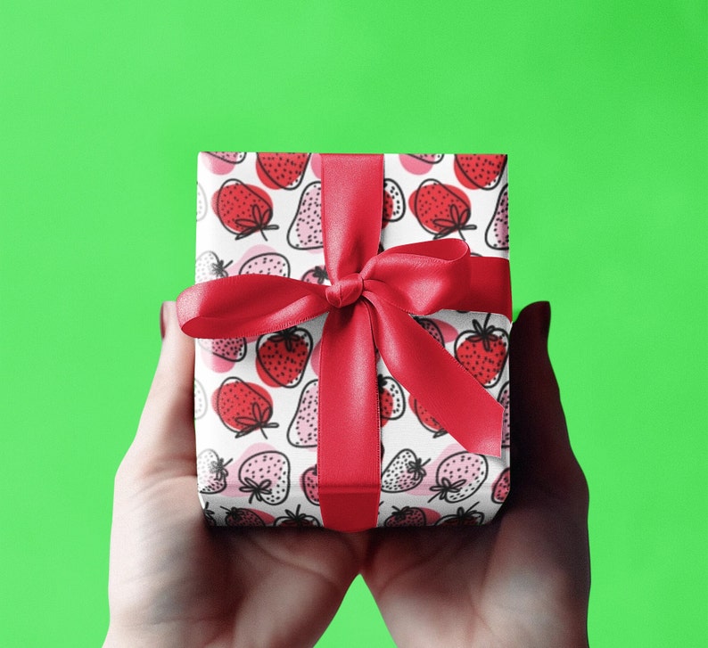 Strawberry Print Wrapping Paper Gift Wrap Summer Cute Strawberry Patch Gift Wrap Bright Luxury Wrapping Paper Girl Birthday Gift Wrap Papers