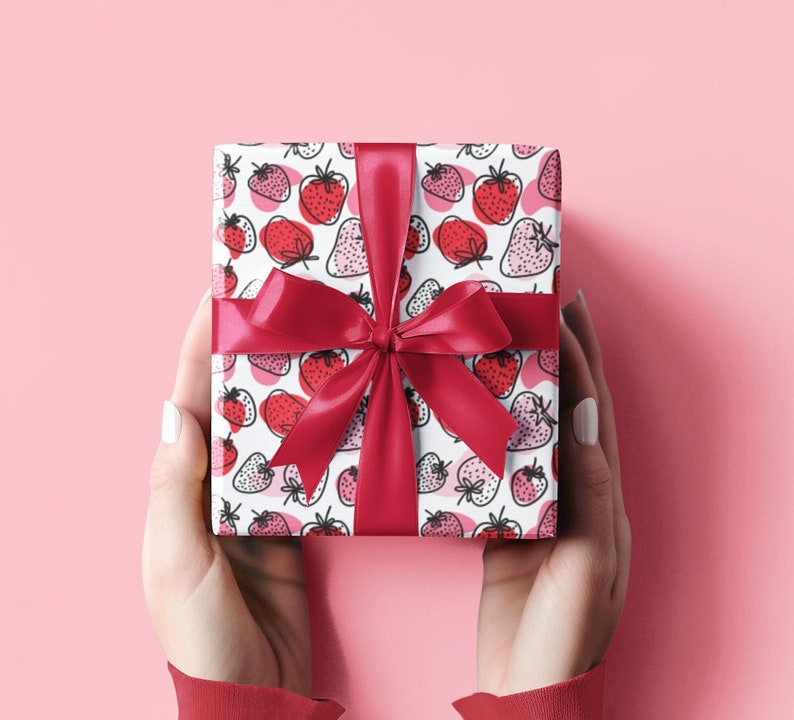 Strawberry Print Wrapping Paper Gift Wrap Summer Cute Strawberry Patch Gift Wrap Bright Luxury Wrapping Paper Girl Birthday Gift Wrap Papers
