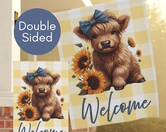 Highland Cow, Long Hair Cow Flag, Garden Sign Coquette Farmhouse Outdoor Mailbox Banner