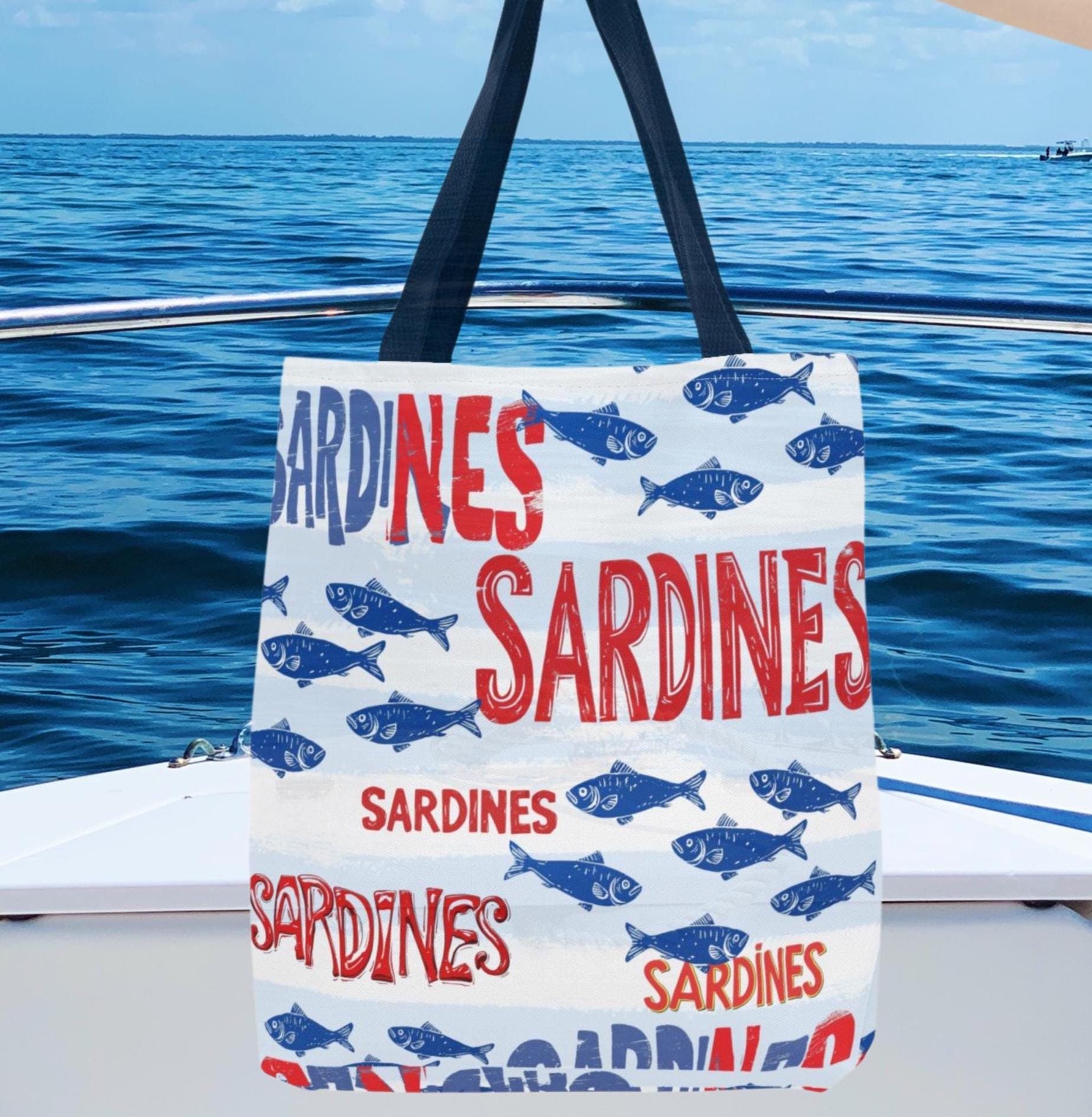 Sardine Patterned Tote Bag, Fun Beach Bag, Grocery Tote, Market Bag, Gift for Sea Lovers Fishermans Fish Lovers Gift