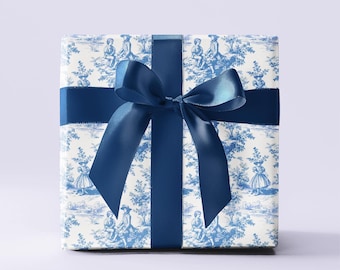 Blaue Toile Papierrolle, Geschenkpapierrolle im French Style