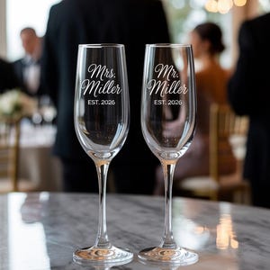 Champagne Flutes, Engraved Personalized Champagne Glass, Prosecco Custom Flute Monogrammed Glassware Toast Gift Anniversary Mr Mrs Reception