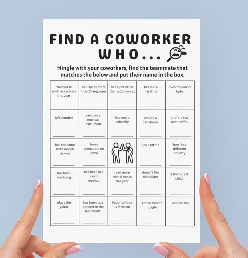 Coworker Bingo Getting to Know New Employee Team Member Human Bingo