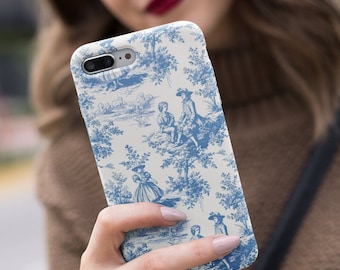 Toile Phone Case Blue Toile De Juoy Pattern French Country iPhone 13 16 Case Samsung s24 Google Pixel 8 9 Pro Max Galaxy S23 S22 Cover Cell