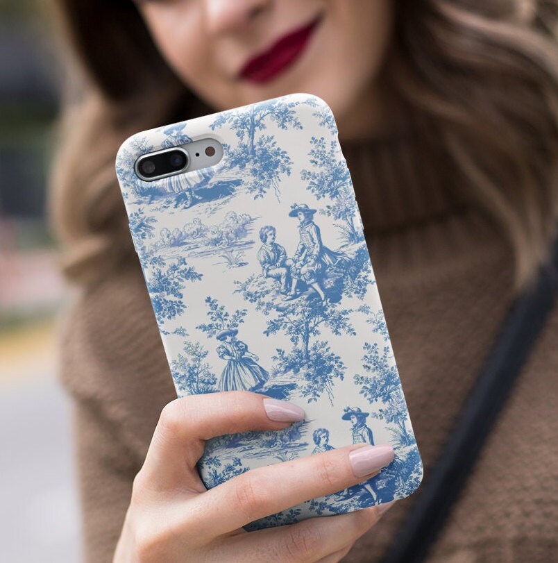 Toile Phone Case Blue Toile De Juoy Pattern French Country