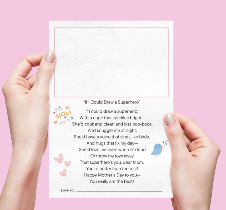 Mothers Day Poem Printable PDF for Kids, DIY Mama Gift From Child, Heartfelt Poem with Drawing Space, Children Special Gift Message for Mom