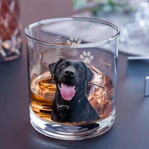 Custom Photo Whiskey Glass Scotch Glasses Rock Personalized Pet Glass Dog Picture Whisky  Barware Glassware Gift Unique Bar Gifts Drinking