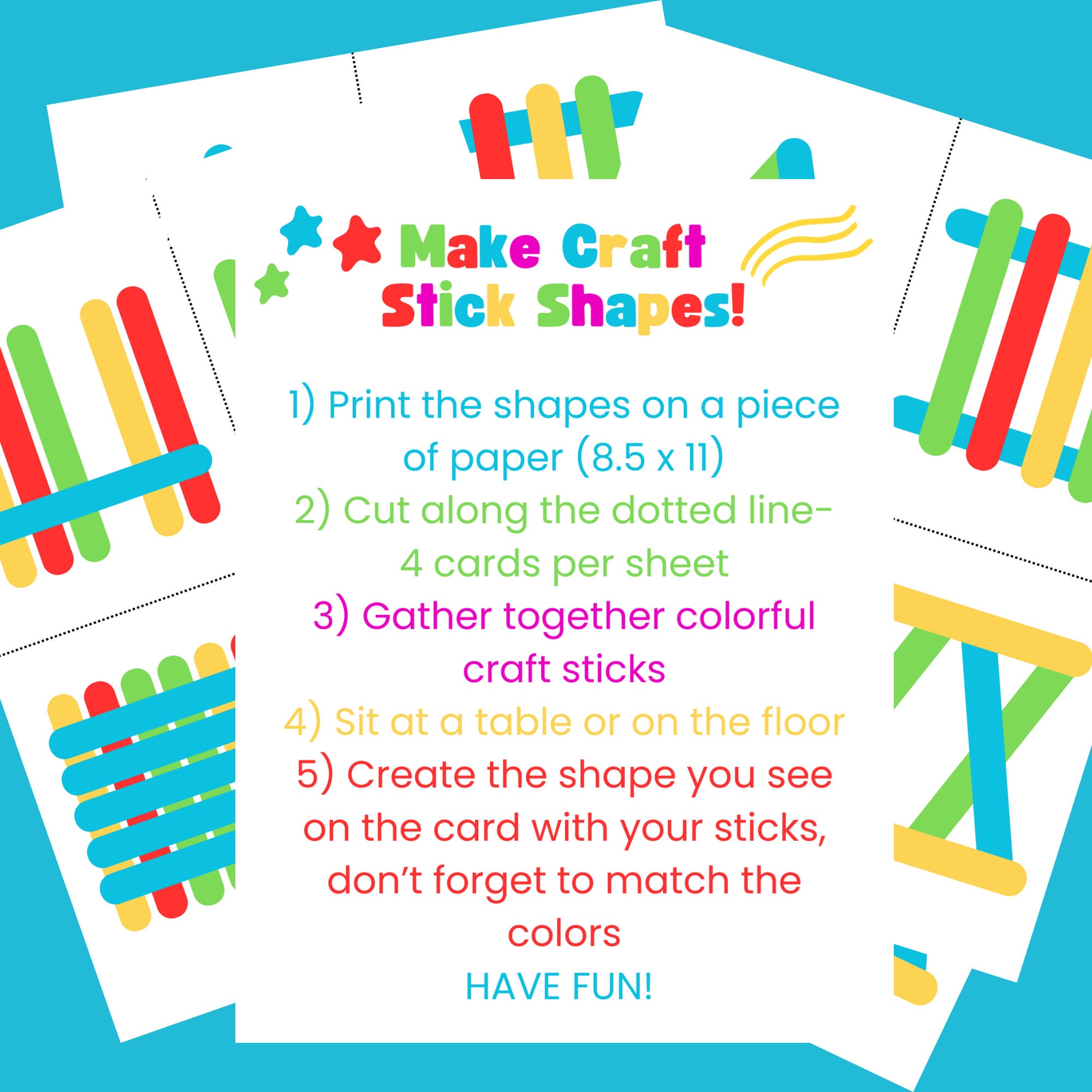 Craft Stick Shapes Activity, Printable Learning Game (digital Download ...