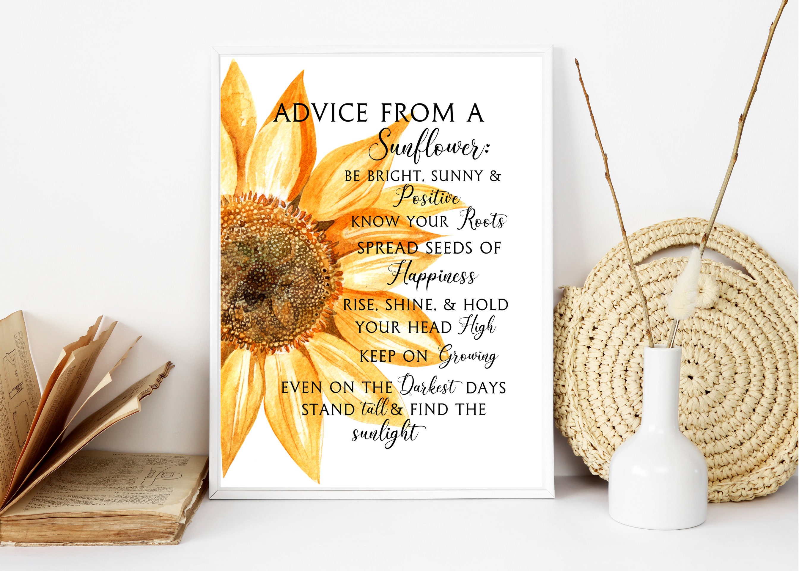 Sunflower wall art Sunflower quotes Sunflower print Etsy