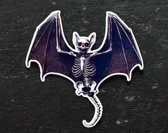 Creepy Bat Skeleton Vinyl Sticker: Horror Halloween Decal