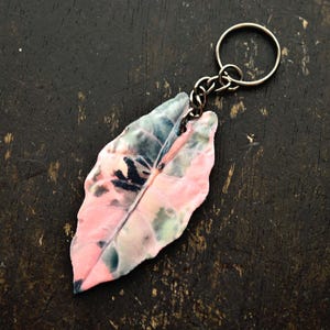 Pink Variegated Alocasia Chantrieri | Plant Keychain | Plant Lover gift | Plant Accessories | Botanical Keyring